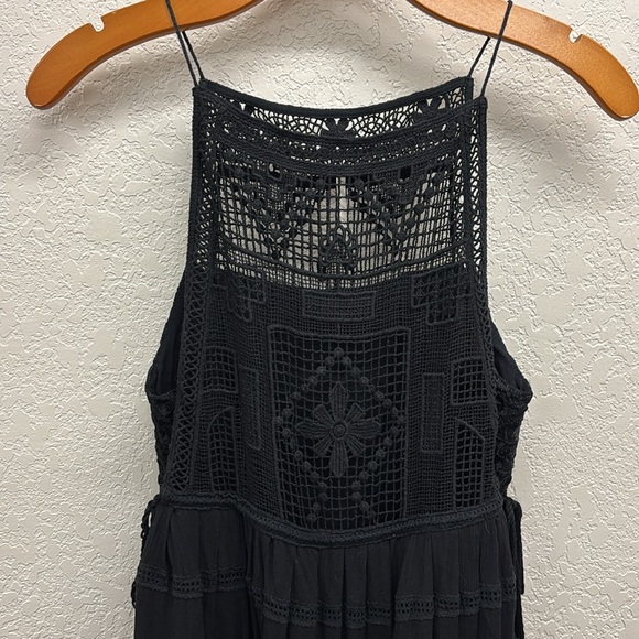 Free People Black Crochet Detail Sleeveless Mini Dress/ Top Size XS - Picture 6 of 10